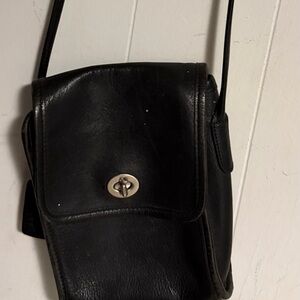 Coach mini Black Leather Crossbody with Turnlock Detail